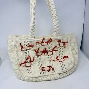 Viral Crochet Crab Bag Cream 100% Cotton Knit Tote Purse Made in India